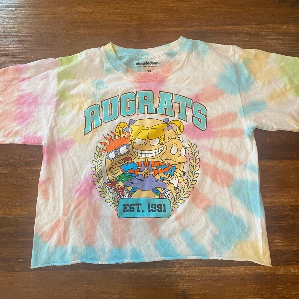 Nickelodeon Rugrats Pastel Tie-Dye Graphic Tee in Pink, Blue, Yellow, Cream